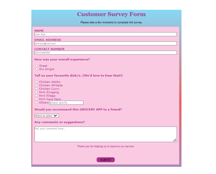Customer Survey Form